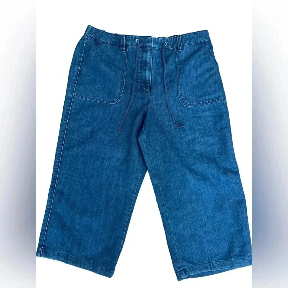 Covington Blue Denim Straight Leg‎ Drawstring Capris Size 12